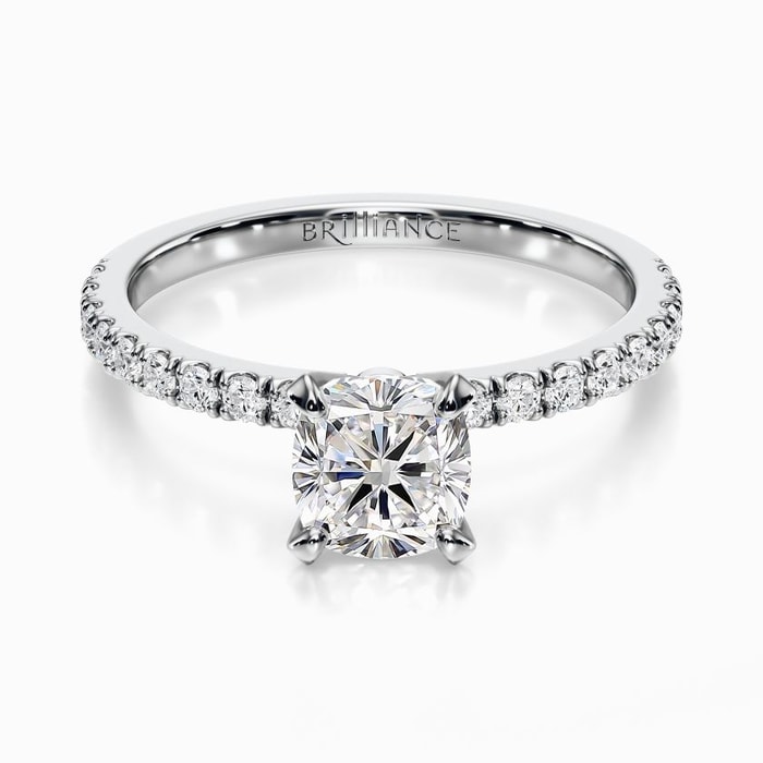 Petite Pave Diamond Engagement Ring in White Gold (0.22 carat)