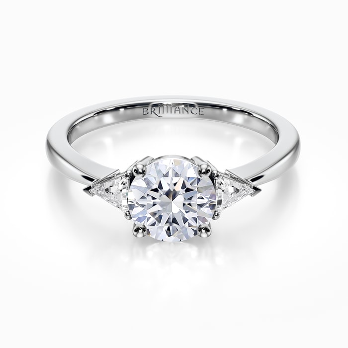 Trillion Cut Side Stone Engagement Ring in White Gold (0.23 Carat)