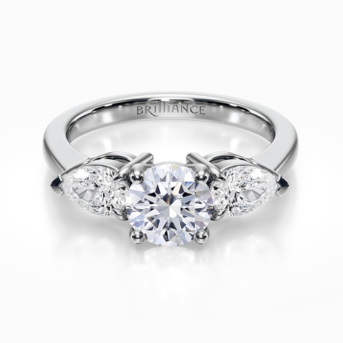Three Stone Pear Cut Diamond Ring in White Gold (0.73 Carat)