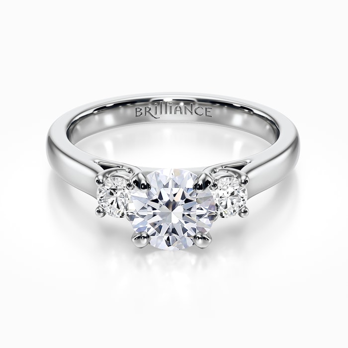 Three Stone Round Diamond Engagement Ring in White Gold