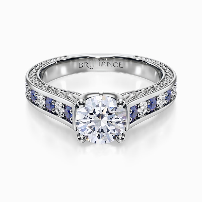 Antique Diamond and Sapphire Engagement Ring in White Gold