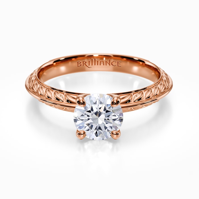 Antique Engraved Floral Engagement Ring in Rose Gold