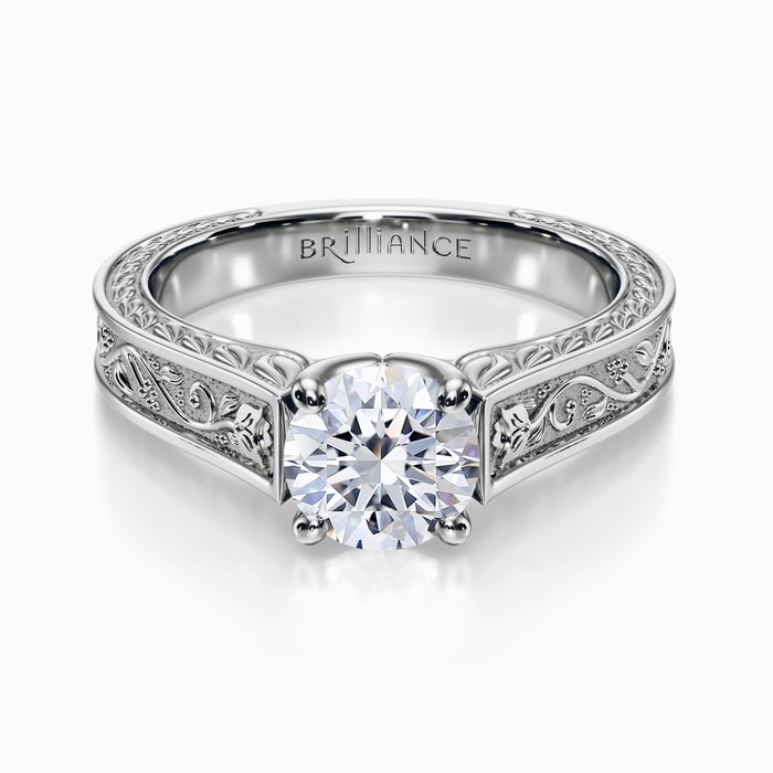 Antique Floral Solitaire Engagement Ring in White Gold