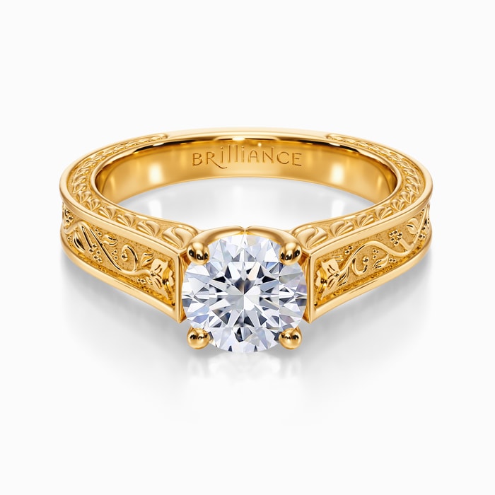 Antique Floral Solitaire Engagement Ring in Yellow Gold