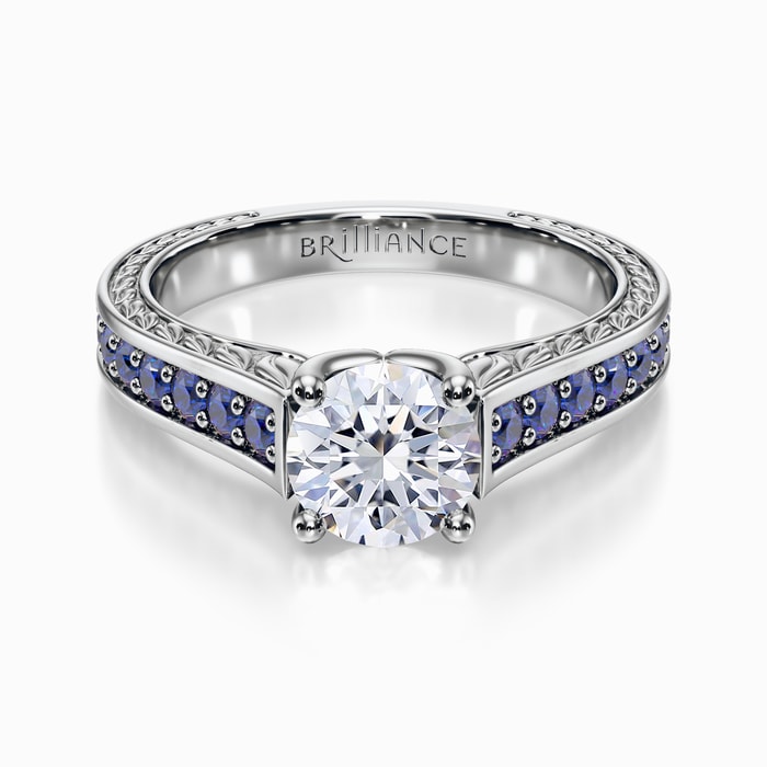 Antique Blue Sapphire Engagement Ring in White Gold