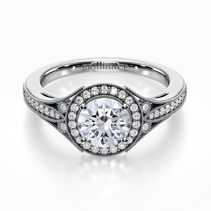  Art Deco Engagement Ring With Diamond Halo in White Gold