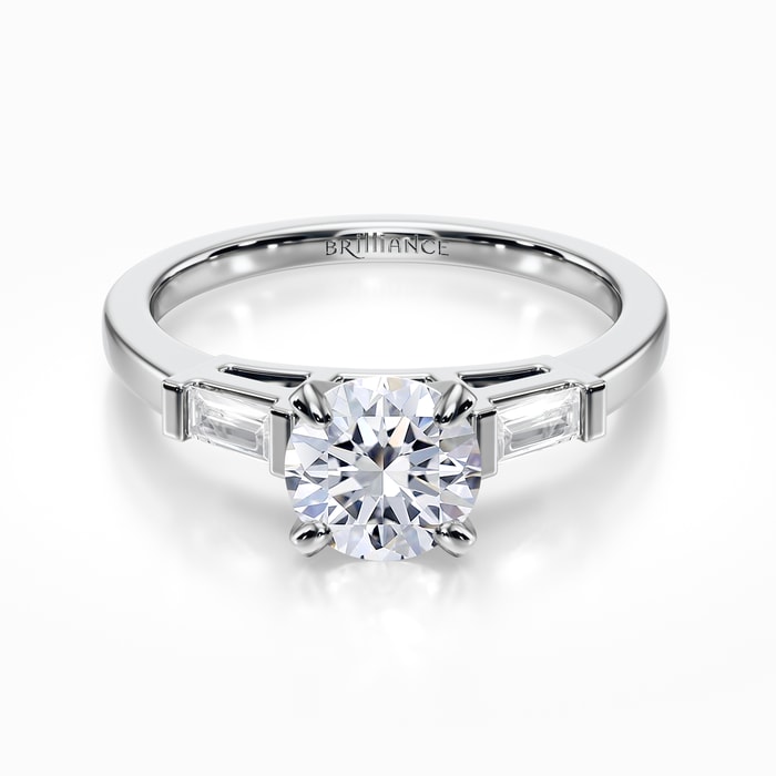 Baguette Accented Diamond Engagement Ring in White Gold (0.25 Carat)