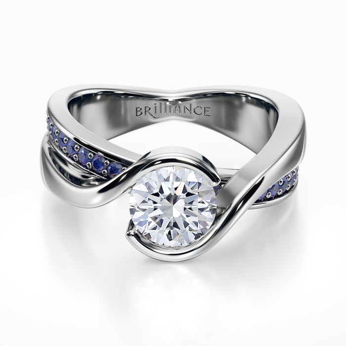 Modern Sapphire and Diamond Engagement Ring in White Gold