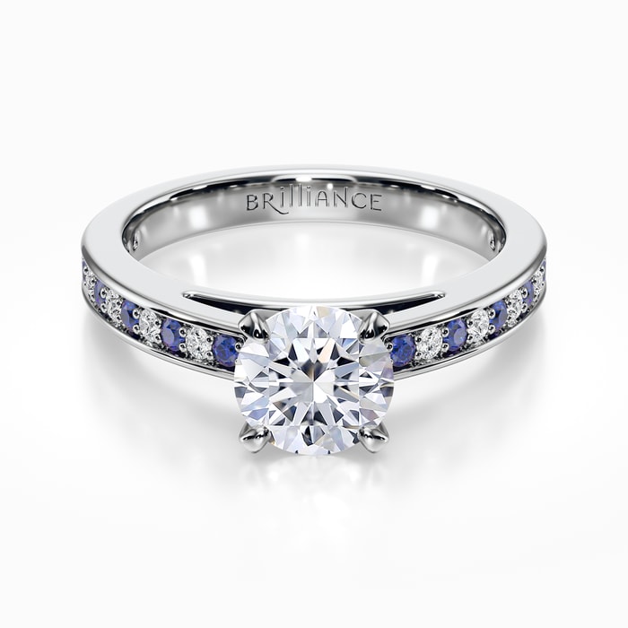 Diamond and Sapphire Cathedral Engagement Ring in White Gold