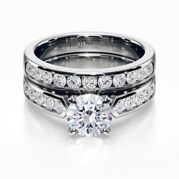 Channel Set Diamond Cathedral Bridal Set in Platinum