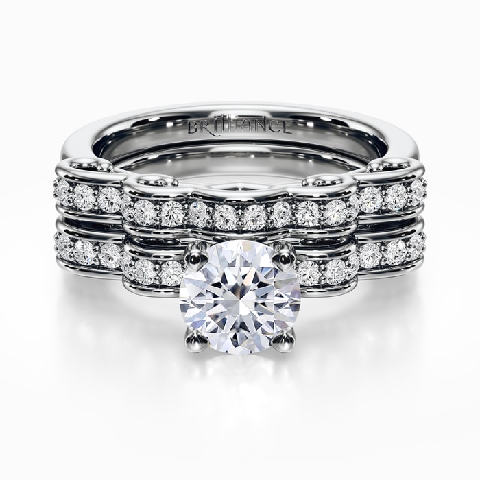 Cinderella Engagement Ring and Wedding Band Set in White Gold