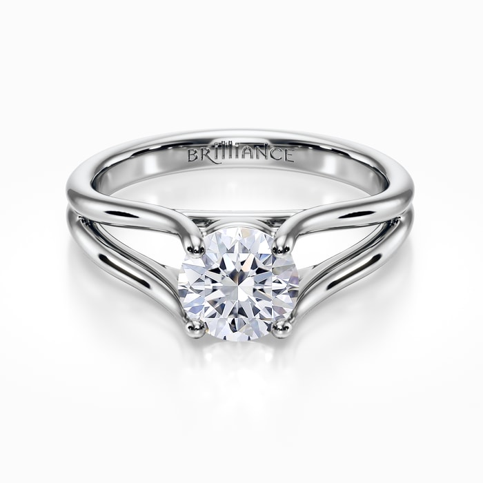 Curved Split Shank Solitaire Engagement Ring in White Gold