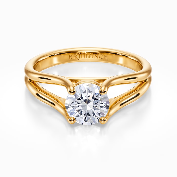 Curved Split Shank Solitaire Engagement Ring in Yellow Gold