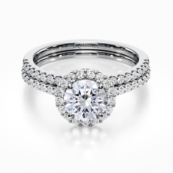 Diamond Halo Bridal Set in White Gold