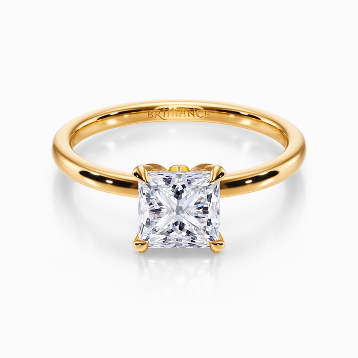 Diamond Petal Prong Engagement Ring in Yellow Gold