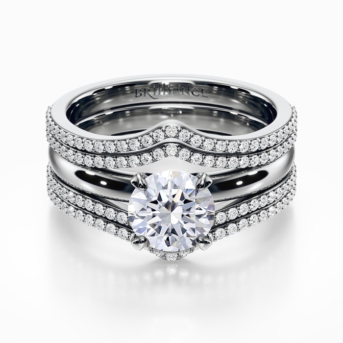 Double Row Diamond Chevron Bridal Ring Set in White Gold