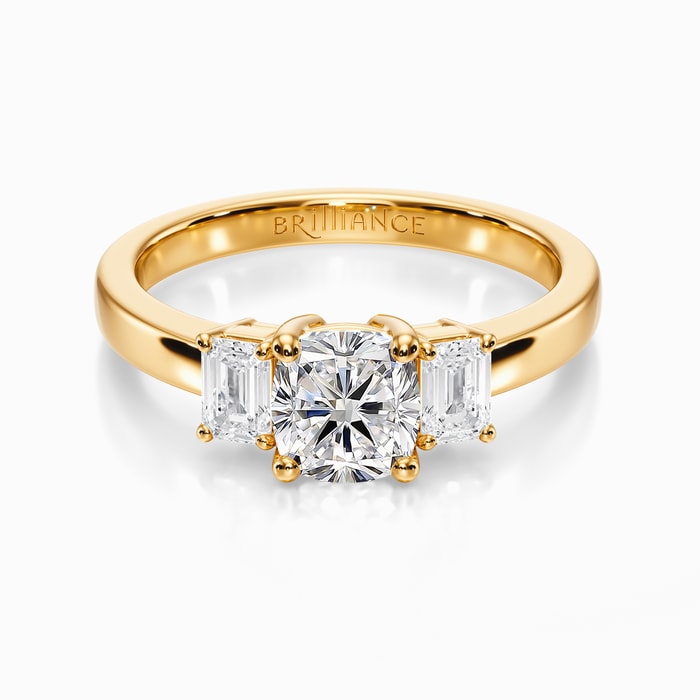 Emerald Accents Diamond Engagement Ring in Yellow Gold (0.48 Carat)