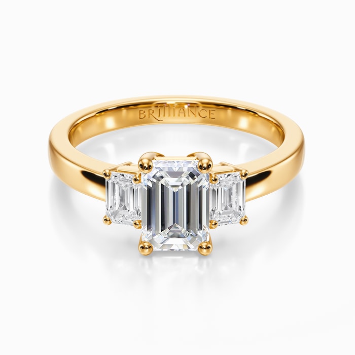 Emerald Accents Diamond Engagement Ring in Yellow Gold (0.48 Carat)