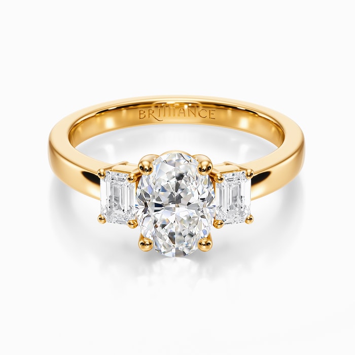 Emerald Accents Diamond Engagement Ring in Yellow Gold (0.48 Carat)