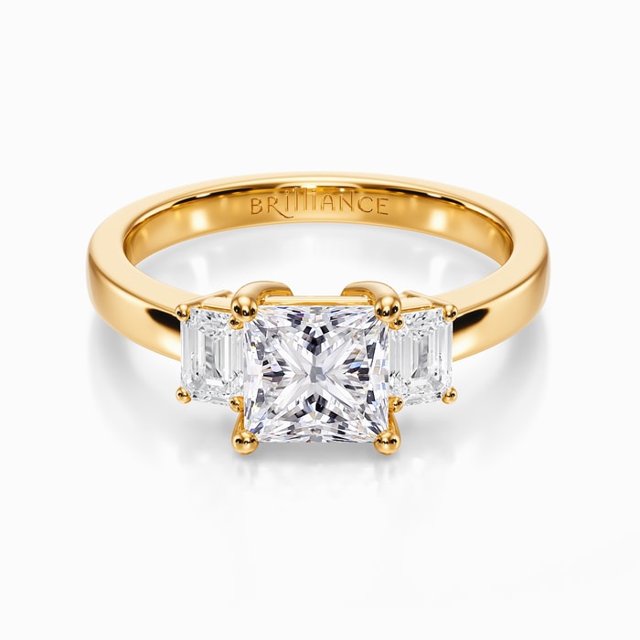 Emerald Accents Diamond Engagement Ring in Yellow Gold (0.48 Carat)