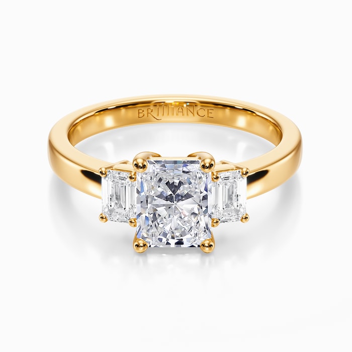 Emerald Accents Diamond Engagement Ring in Yellow Gold (0.48 Carat)