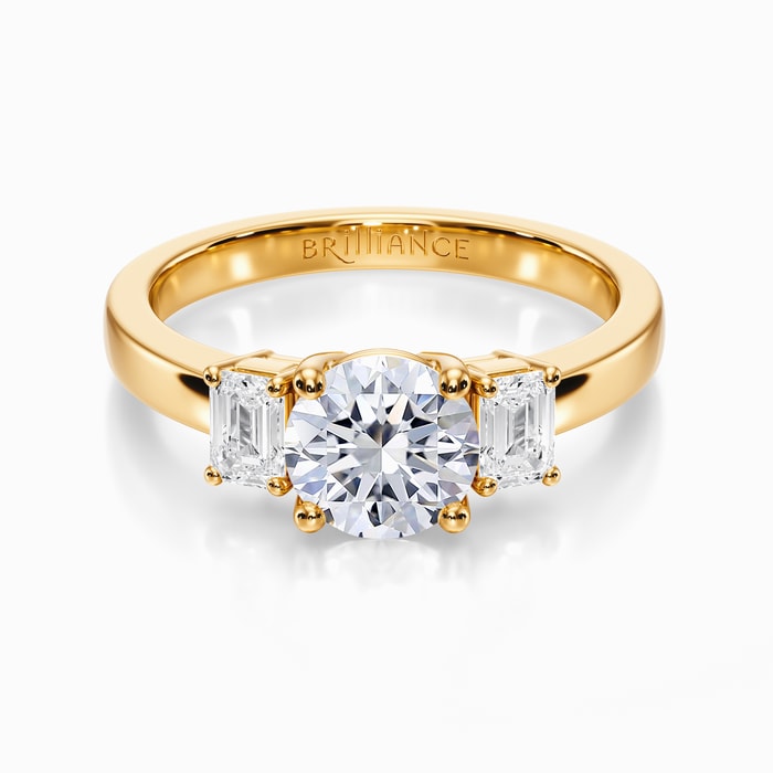 Emerald Accents Diamond Engagement Ring in Yellow Gold (0.48 Carat)