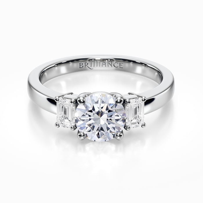 Three Stone Emerald Cut Diamond Ring in White Gold
