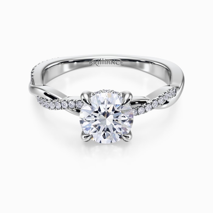 Hidden Halo Twisted Diamond Engagement Ring in White Gold