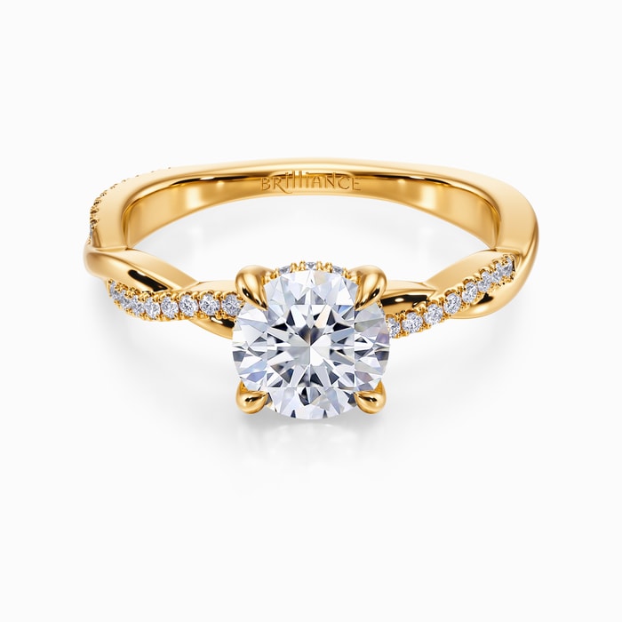 Hidden Halo Twisted Diamond Engagement Ring in Yellow Gold