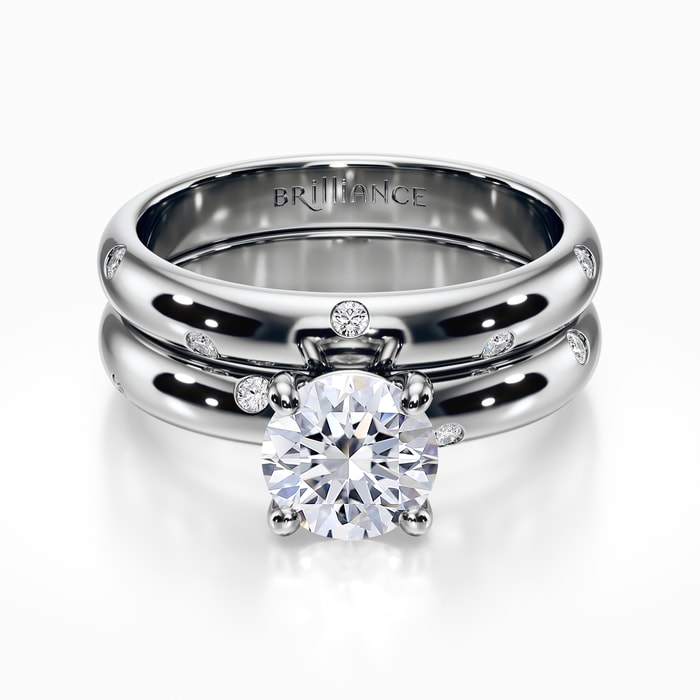 Inset Diamond Engagement Ring and Wedding Band Set in White Gold