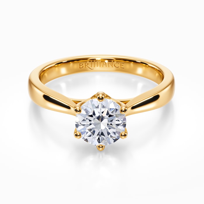 Lotus Inspired Six-Prong Diamond Engagement Ring in Yellow Gold