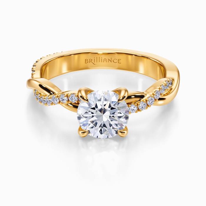 Luxe Twisted Band Diamond Engagement Ring in Yellow Gold