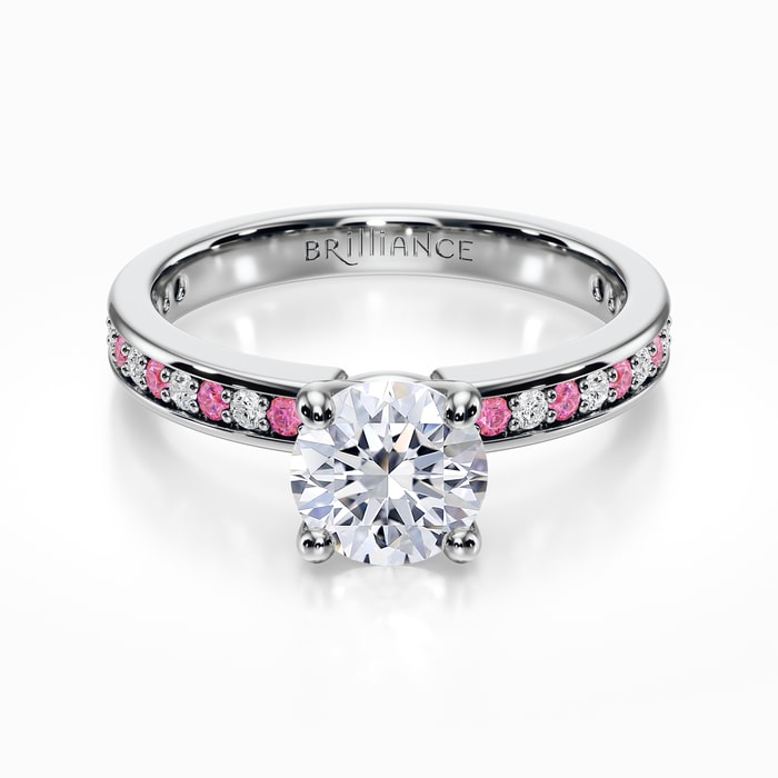 Pink Sapphire and Diamond Engagement Ring in White Gold