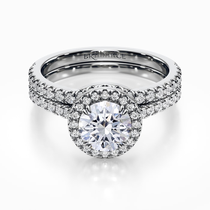 Petite Halo Diamond Bridal Set in Platinum