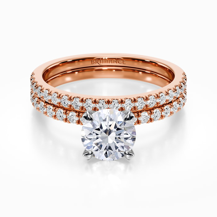 Petite Pave Diamond Bridal Set in Rose Gold