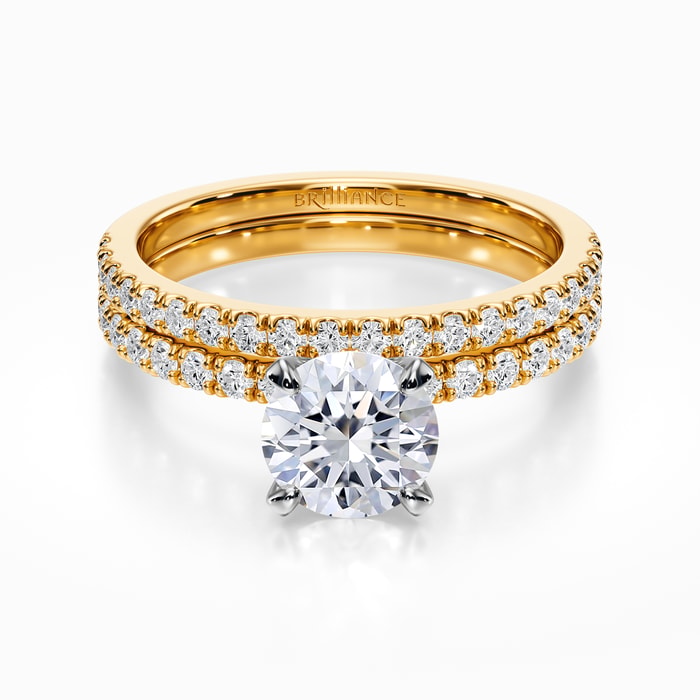 Petite Pave Diamond Bridal Set in Yellow Gold