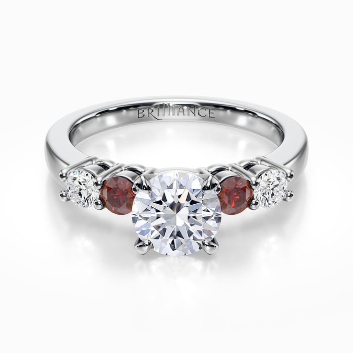 Vintage Five Stone Diamond and Ruby Ring in White Gold