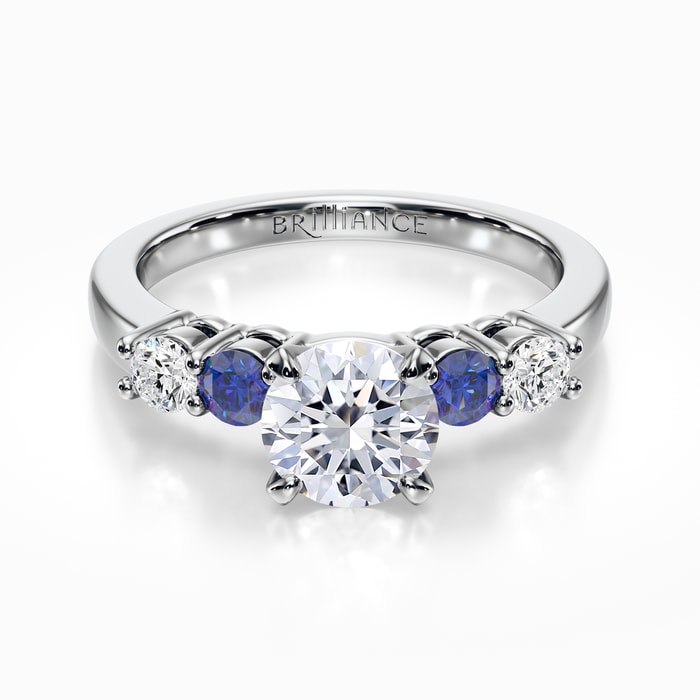 Vintage Five Stone Diamond and Sapphire Ring in White Gold