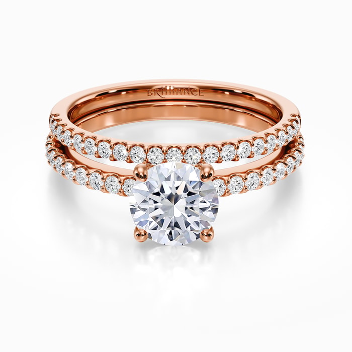 Scalloped Engagement Ring and Wedding Band in Rose Gold