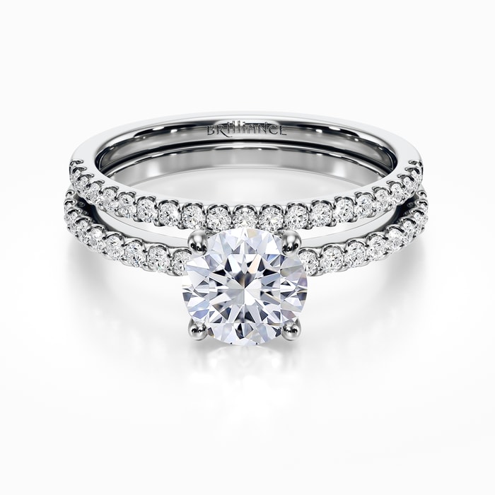 Scalloped Engagement Ring and Wedding Band in White Gold