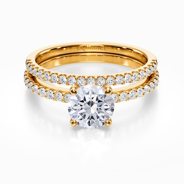 Scalloped Engagement Ring and Wedding Band in Yellow Gold