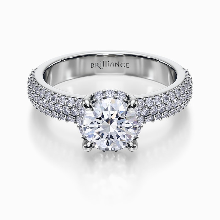 Solaris Triple Row Pave Diamond Engagement Ring in White Gold