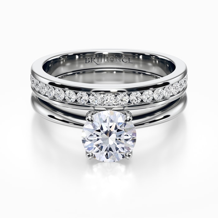 Solitaire Ring and Channel Diamond Bridal Set in White Gold