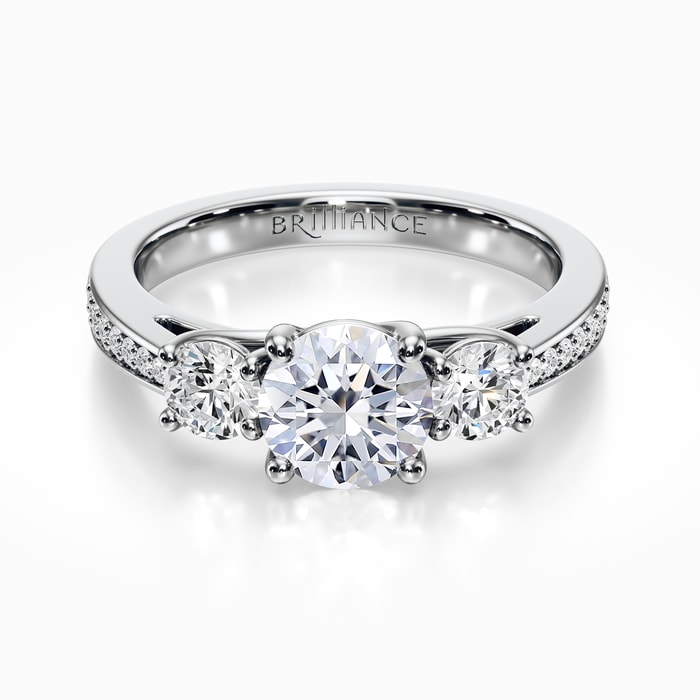 Three Stone Engagement Ring With Trellis Design in Platinum