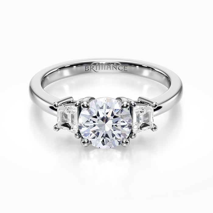 Three Stone Trapezoid Cut Diamond Ring in White Gold (0.31 Carat)