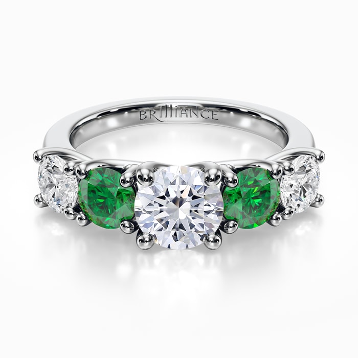 Trellis Emerald and Diamond Five Stone Ring in White Gold