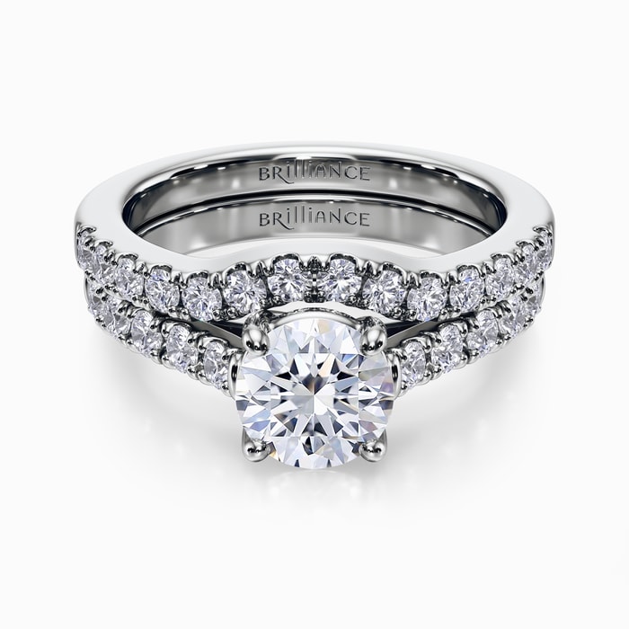 Trellis Engagement Ring and Matching Wedding Band in White Gold