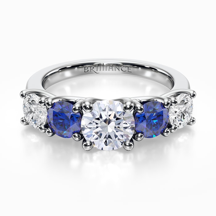 Trellis Sapphire and Diamond Engagement Ring in White Gold