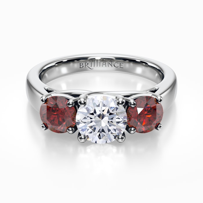 Three Stone Ruby and Diamond Ring in White Gold