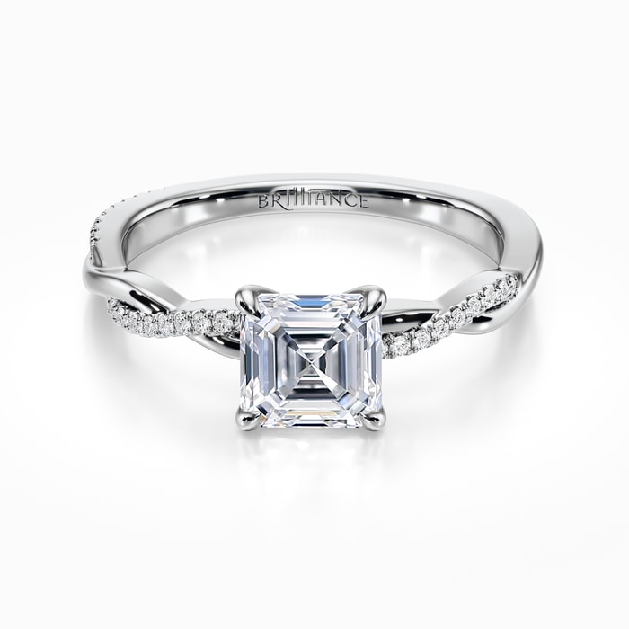 Twisted Band Diamond Engagement Ring in White Gold